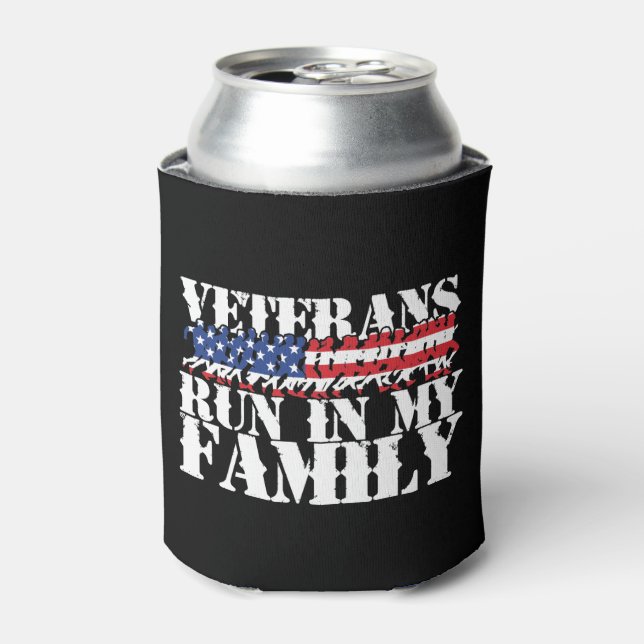 Military Veterans Run in My Family - Running Can Cooler (Can Front)