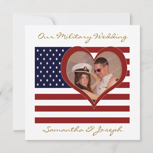Military Wedding Invitation - Photo Flag Heart (Front)