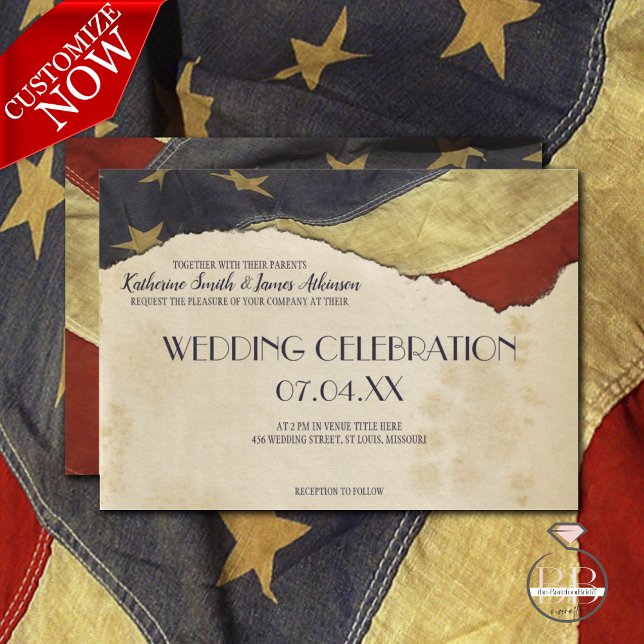 Military Wedding  Patriotic Vintage Flag Invitation (Creator Uploaded)