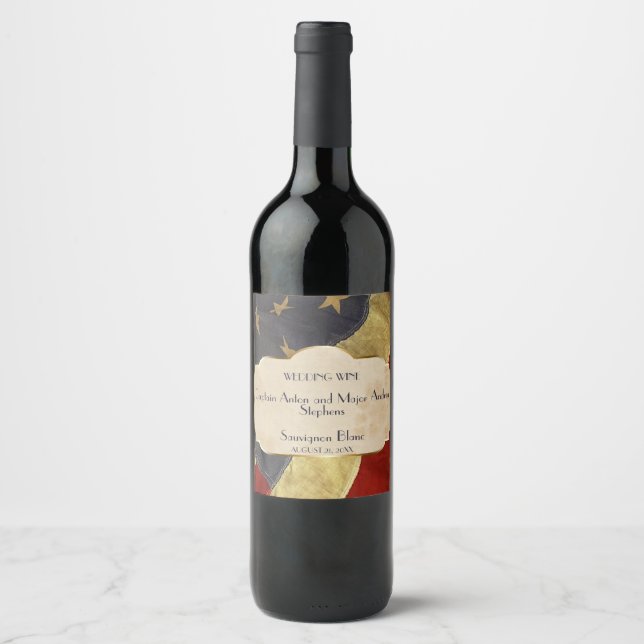 Military Wedding Wine  Patriotic Vintage Flag Wine Label (Front)
