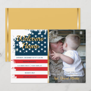 Military Welcome Home Party Flag Photo Invitation