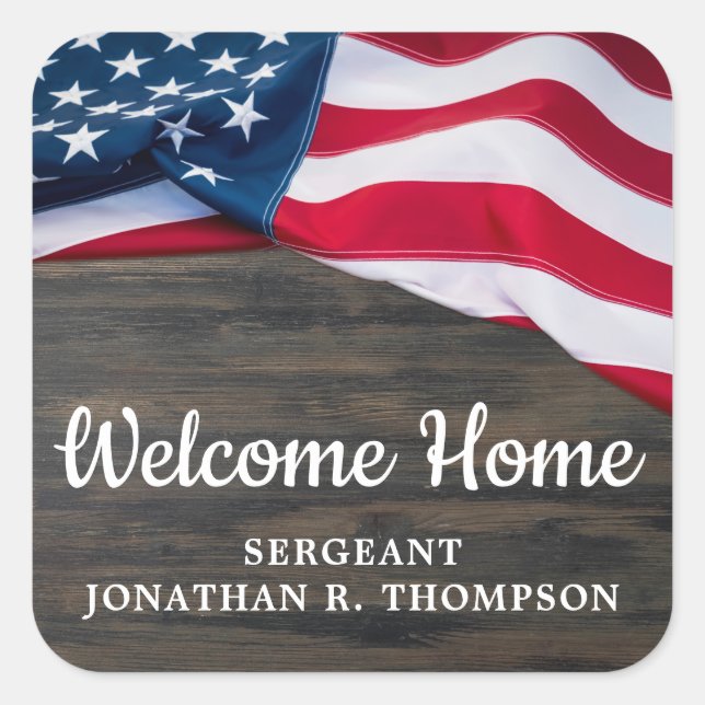 Military Welcome Home Party Usa American Flag Square Sticker (Front)