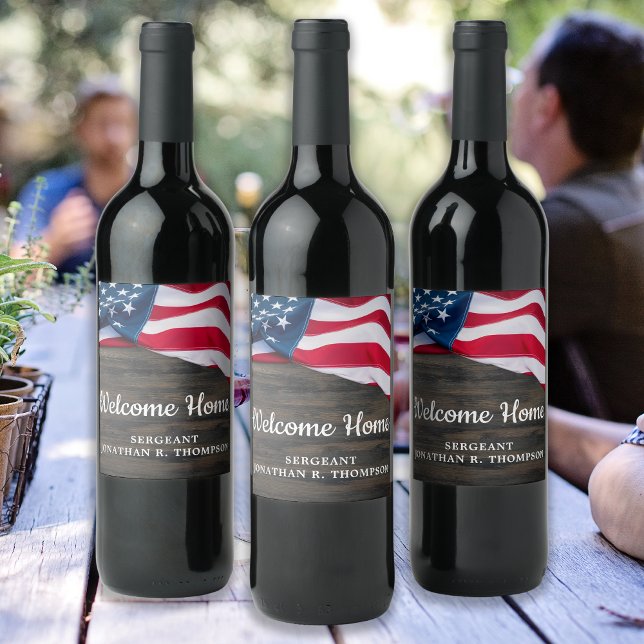 Military Welcome Home Party Usa American Flag Wine Label (Creator Uploaded)
