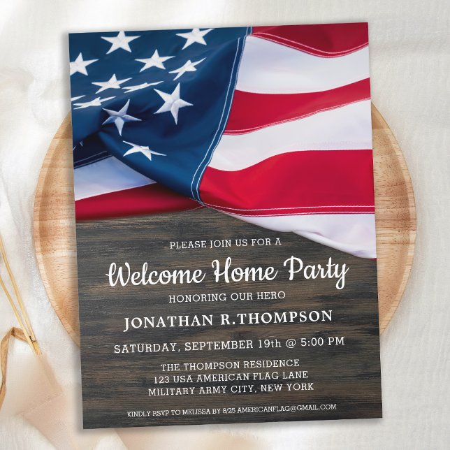 Military Welcome Home Patriotic USA American Flag Invitation Postcard (Creator Uploaded)