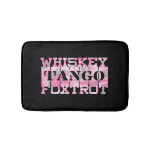 Military Whiskey Tango Foxtrot Pink Camo Bath Mat