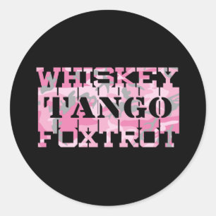 Military Whiskey Tango Foxtrot Pink Camo Classic Round Sticker