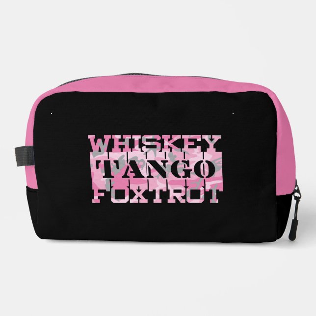 Military Whiskey Tango Foxtrot Pink Camo Dopp Kit (Front)