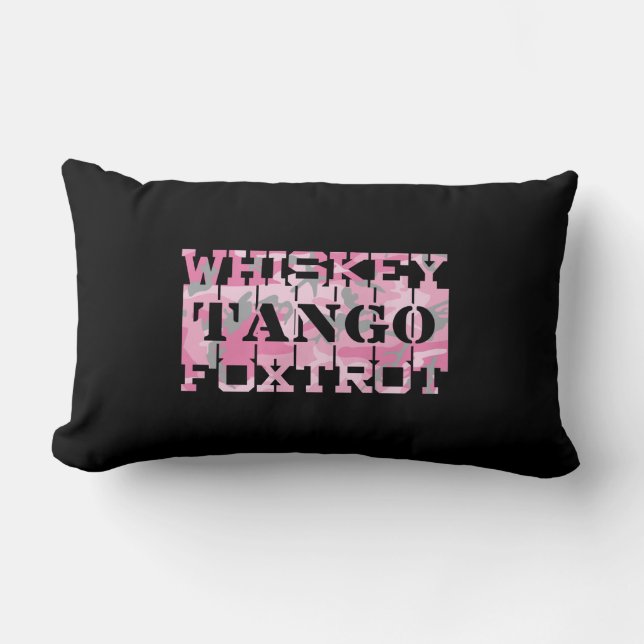 Military Whiskey Tango Foxtrot Pink Camo Lumbar Cushion (Front)