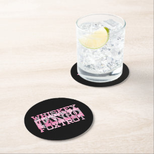 Military Whiskey Tango Foxtrot Pink Camo Round Paper Coaster