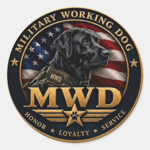 Military Working Dog MWD Black Lab Classic Round Sticker
