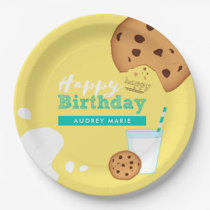 Milk and Chocolate Chip Cookies Happy Birthday Paper Plate