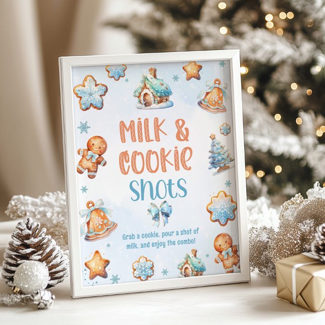 Milk and Cookie Blue Christmas Birthday party Poster (Creator Uploaded)