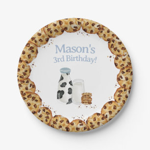 Milk and Cookie crumb Blue Birthday party table Paper Plate
