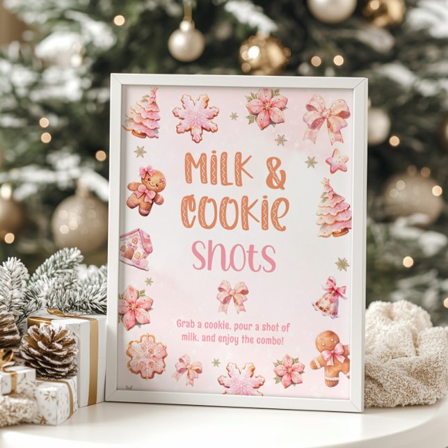 Milk and Cookie Pink Christmas Birthday party Poster (Creator Uploaded)