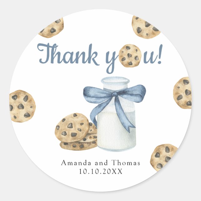 Milk and cookies Baby shower Thank you Classic Round Sticker (Front)
