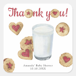 Milk and Cookies Baby shower Thank you Square Sticker