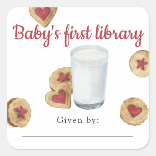 Milk and Cookies Baby's first library Square Sticker