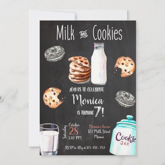 Milk and Cookies Birthday Invitation (Front)
