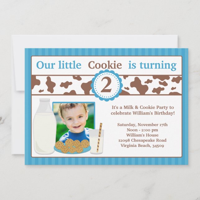 Milk and Cookies Birthday Party Invitation for Boy (Front)