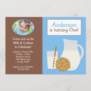 Milk and Cookies Birthday Party Invitation for Boy