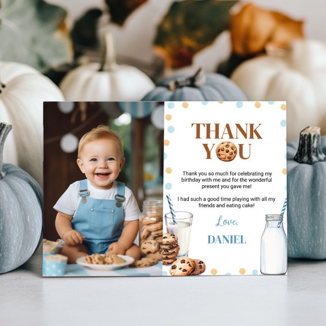 Milk And Cookies Birthday Photo Thank You Card  (Creator Uploaded)