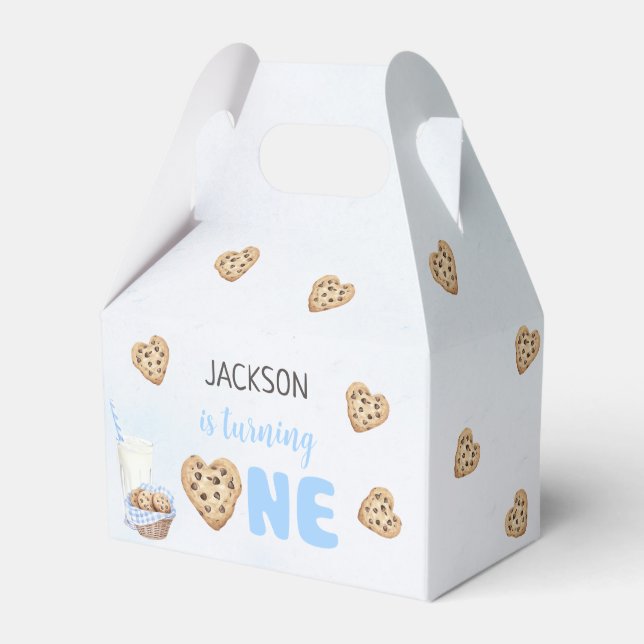Milk and Cookies Blue 1st Birthday Party Favour Box (Front Side)