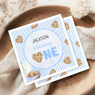 Milk and Cookies Blue 1st Birthday Party  Napkin
