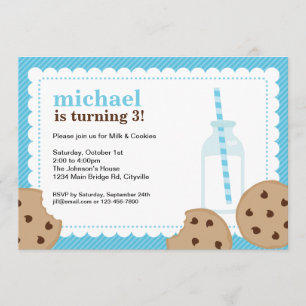 Milk and Cookies Blue and Brown Invite
