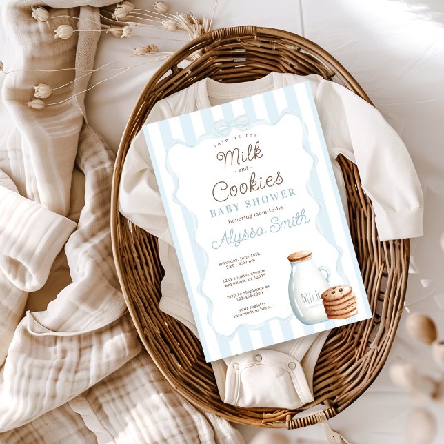 Milk and Cookies Blue Baby Shower Invitation (Creator Uploaded)