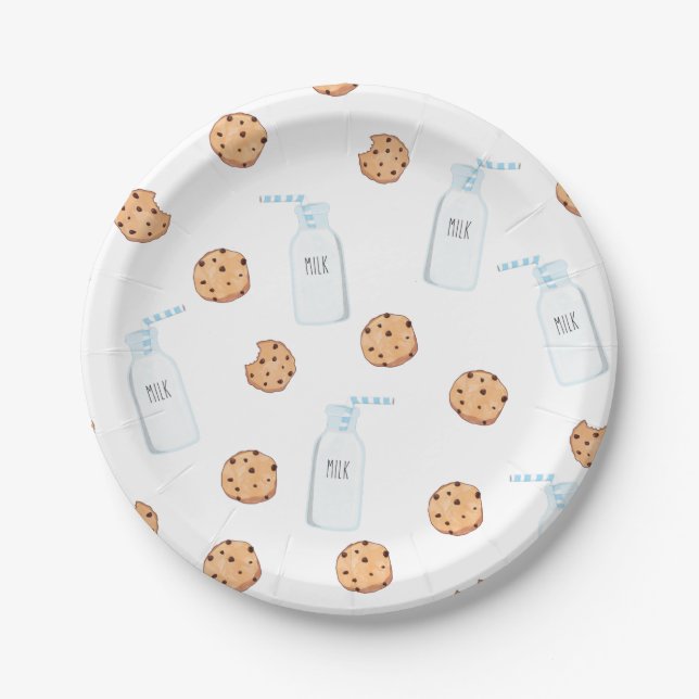 Milk and Cookies Blue Birthday Paper Plate (Front)