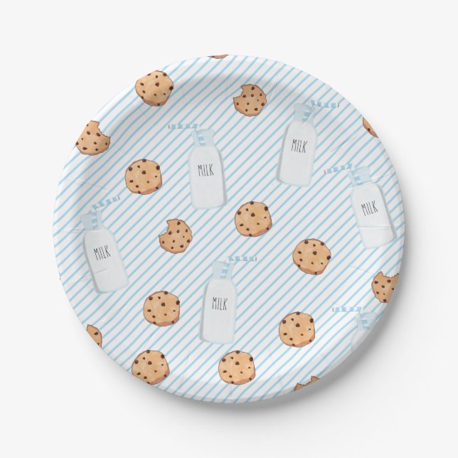 Milk and Cookies Blue Birthday Paper Plate (Front)