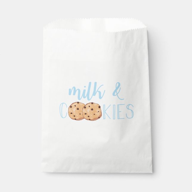 Milk and Cookies blue Birthday Party Favour Bag (Front)