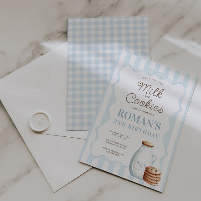 Milk and Cookies Blue Birthday Party Invitation (Creator Uploaded)