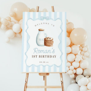 Milk and Cookies Blue Birthday Party Welcome Sign