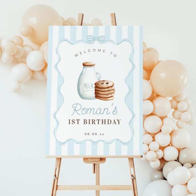 Milk and Cookies Blue Birthday Party Welcome Sign (Creator Uploaded)