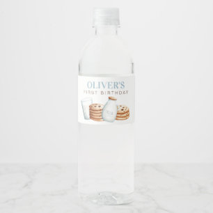 Milk and Cookies Blue Birthday Water Bottle Label