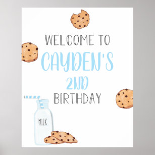 Milk and Cookies Blue Birthday Welcome Poster
