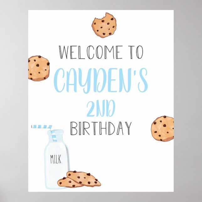 Milk and Cookies Blue Birthday Welcome Poster (Front)