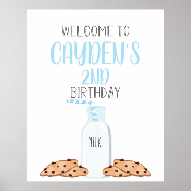 Milk and Cookies Blue Birthday Welcome Poster (Front)
