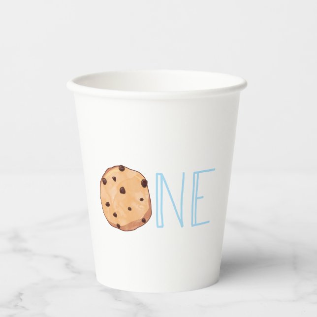 Milk and Cookies Blue First Birthday One Paper Cups (Front)