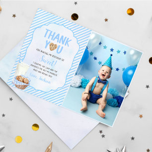 Milk And Cookies Boy Birthday Photo Thank You Card