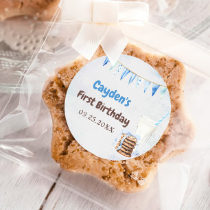 Milk And Cookies Boy First Birthday Party Classic Round Sticker