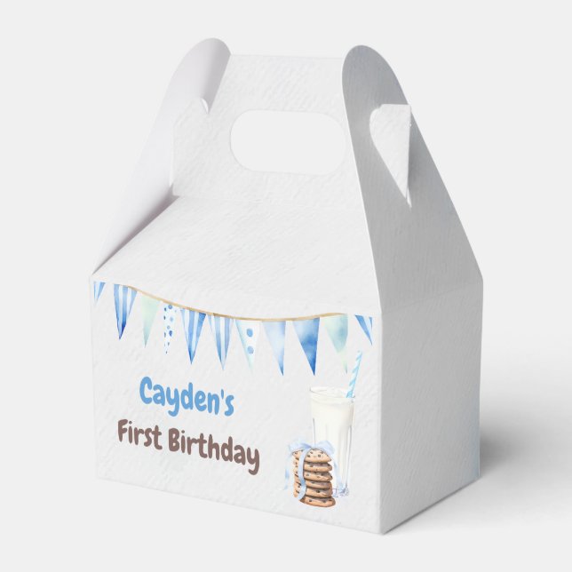 Milk and Cookies Boy First Birthday Party Favour Box (Front Side)