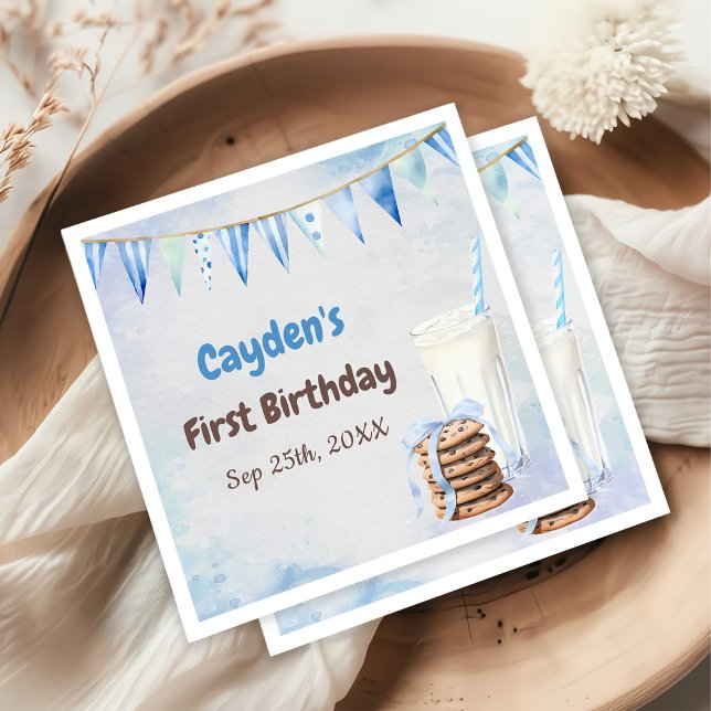 Milk and Cookies Boy First Birthday Party Napkin (Creator Uploaded)