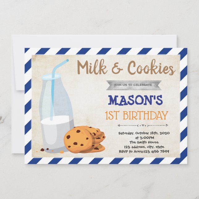 Milk AND cookies boy party invitation (Front)