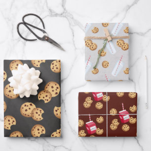 Milk and Cookies Chocolate Chip Cookie Wrapping Paper Sheet