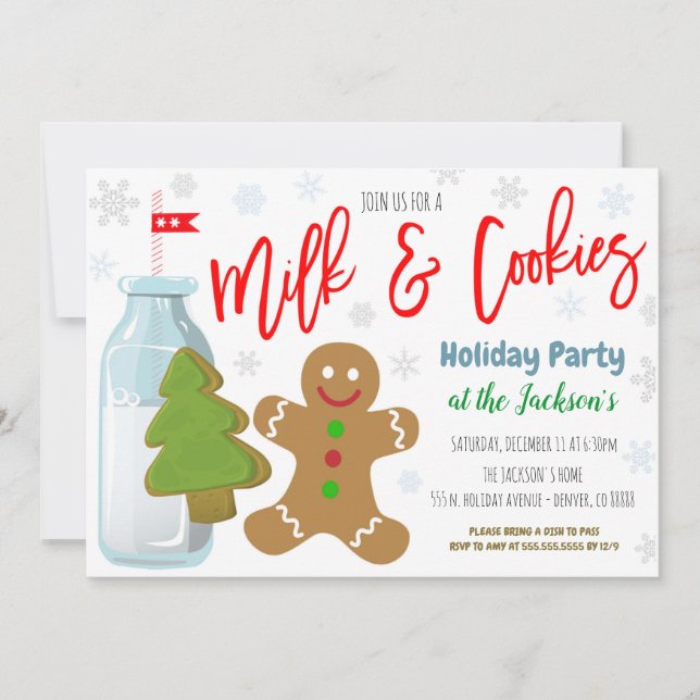 Milk and Cookies Christmas Party Invitation (Front)