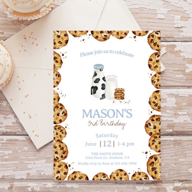 Milk and Cookies crumb Blue Birthday party Invitation (Creator Uploaded)