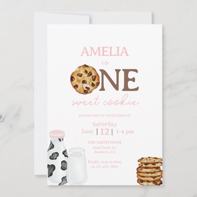 Milk and Cookies First Birthday party Invitation (Front)