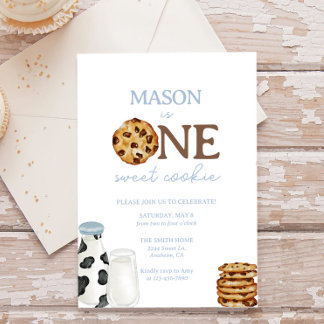 Milk and Cookies First Birthday party Invitation